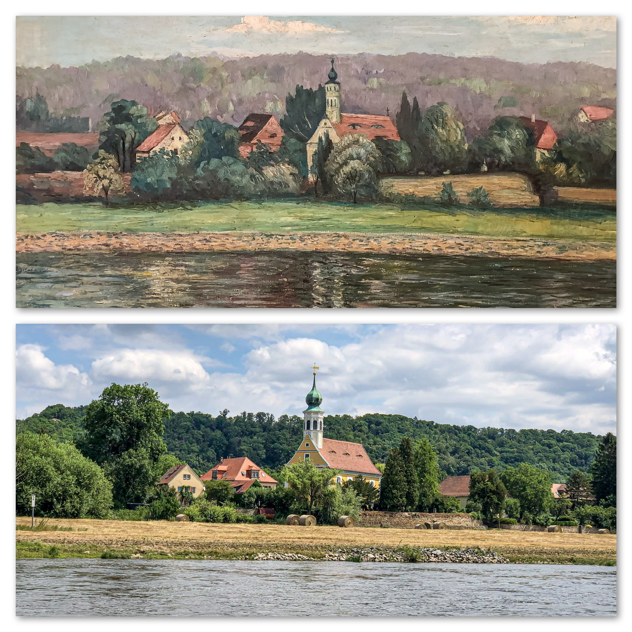 Kapelle in Dresden Hosterwitz "Maria am Wasser" darstellt, signiert von Franz Krowacek. Kapelle in Dresden Hosterwitz "Maria am Wasser" darstellt, signiert von Franz Krowacek.